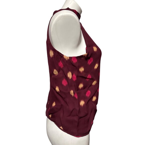 Parker Sleeveless Halter Top With Open Back & Tie Detail Burgundy With Gold & Pi - Picture 2 of 9